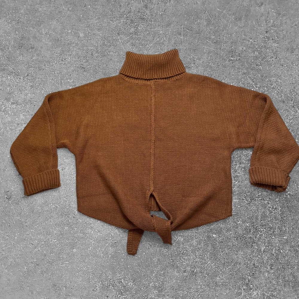 Wishlist Brown Knitted Turtleneck Sweater Tie Back Detail Rust Orange S/M